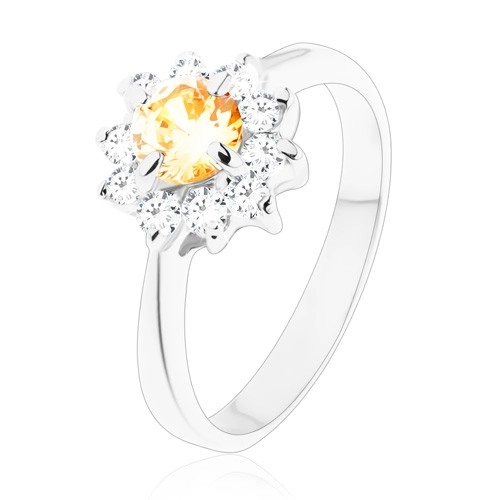 Blýskavý prsten s úzkými rameny, kulatý oranžový zirkon s čirými lupínky - Velikost: 54