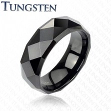 Černý prsten z wolframu s lesklým broušeným povrchem, 8 mm