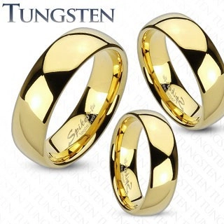Wolframový prsten zlaté barvy, lesklý a hladký povrch, 6 mm - Velikost: 52