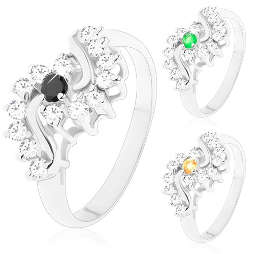 Třpytivý prsten s úzkými rameny, zvlněné zirkonové čiré linie, kulatý střed - Velikost: 55, Barva: Zelená