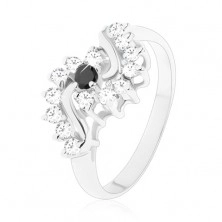 Třpytivý prsten s úzkými rameny, zvlněné zirkonové čiré linie, kulatý střed