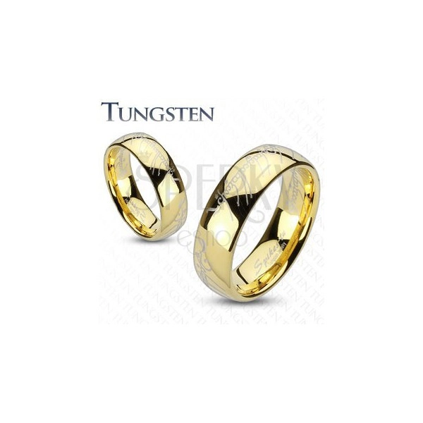 Prsten z wolframu, zaoblený povrch ve zlaté barvě, motiv z Pána prstenů, 6 mm