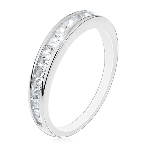 Stříbrný prsten 925, lesklá ramena, vodorovná linie čirých zirkonů - Velikost: 55