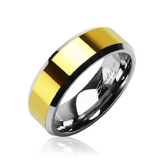 Wolframový prsten se zkosenými hranami a středovým pásem ve zlaté barvě, 8 mm - Velikost: 61