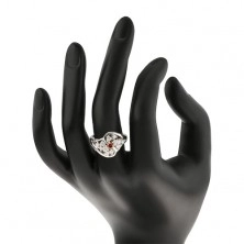 Prsten s rozdělenými zvlněnými rameny, stříbrný odstín, broušené zirkony