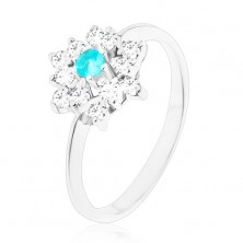 Prsten stříbrné barvy, zářivý zirkonový květ s barevným středem