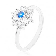 Prsten stříbrné barvy, zářivý zirkonový květ s barevným středem
