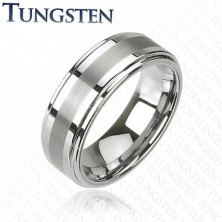 Prsten z wolframu v tmavě šedém lesklém odstínu, broušený středový pás, 8 mm