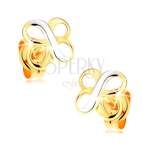 Náušnice v kombinovaném 14K zlatě - dva lesklé symboly INFINITY