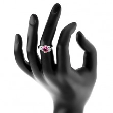 Třpytivý prsten ve stříbrném odstínu, broušený oválný zirkon, čiré zirkonky