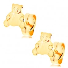 Zlaté náušnice 585 - roztomilý sedící medvídek, puzetové zapínání