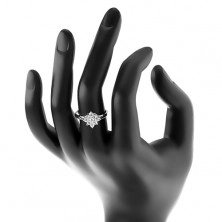 Prsten s blýskavým zirkonovým čtvercem čiré barvy, lesklá zúžená ramena