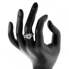 Třpytivý prsten s rozdělenými rameny, čirý zirkonový kvítek, barevný střed