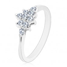 Třpytivý prsten s úzkými rameny, stříbrný odstín, broušené kulaté zirkony