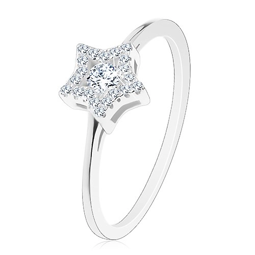 Zásnubní prsten ze stříbra 925, zářivá hvězdička, kulatý zirkon uprostřed - Velikost: 59