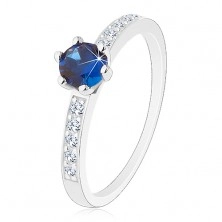 Prsten - stříbro 925, kulatý zirkon v tmavě modrém odstínu, transparentní linie