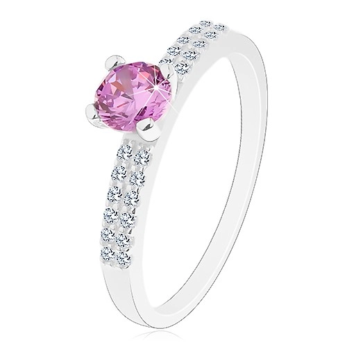 Blýskavý prsten ze stříbra 925, kulatý zirkon ve růžovém odstínu, dvojitá linie - Velikost: 55
