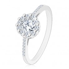 Stříbrný 925 prsten - čirý zářivý kvítek, zirkonová ramena