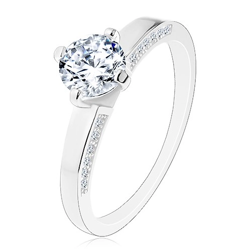 Stříbrný prsten 925 - zásnubní, blýskavý broušený zirkon, zdobená ramena - Velikost: 49