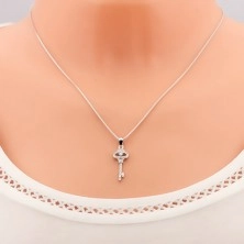 Stříbrný 925 náhrdelník, řetízek s přívěskem, blýskavý klíček, zirkony