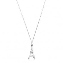 Stříbrný náhrdelník 925, přívěsek na řetízku, Eiffelova věž se zirkony