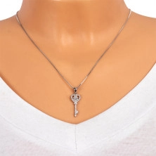 Stříbrný náhrdelník 925, řetízek a přívěsek, blýskavý klíček se srdíčkem