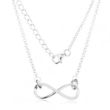 Stříbrný náhrdelník 925, lesklý plochý symbol nekonečna, blýskavý řetízek 