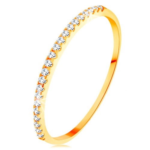 Zlatý prsten 585 - tenká lesklá ramena, blýskavá zirkonová linie čiré barvy - Velikost: 54