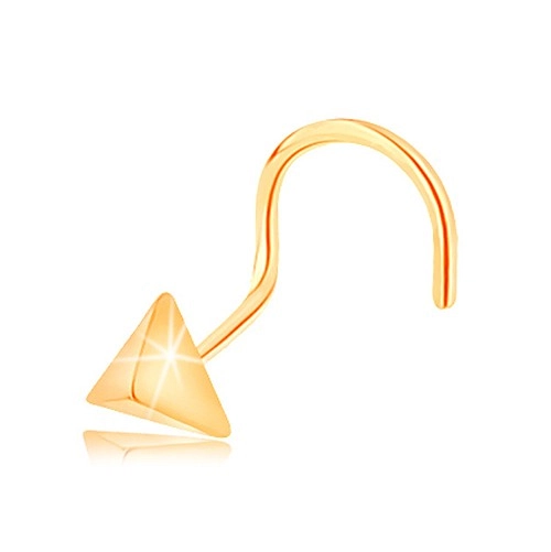 Piercing do nosu ve žlutém 14K zlatě - malý lesklý jehlan, zahnutý