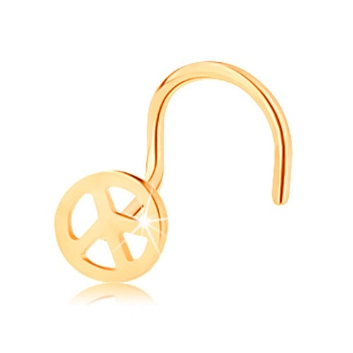 Zlatý piercing 585, zahnutý - kulatý symbol míru, lesklý povrch