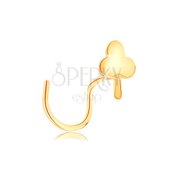 Piercing do nosu ve žlutém 14K zlatě - malý plochý stromek, zahnutý tvar