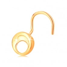 Piercing do nosu ze žlutého 14K zlata - malý lesklý kruh s výřezem, zahnutý