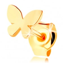 Zlatá jednokusová náušnice 585, malý plochý motýlek s lesklým povrchem