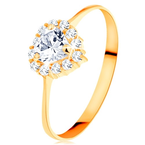 Zlatý prsten 585 - čiré zirkonové srdíčko s třpytivým okrajem - Velikost: 49