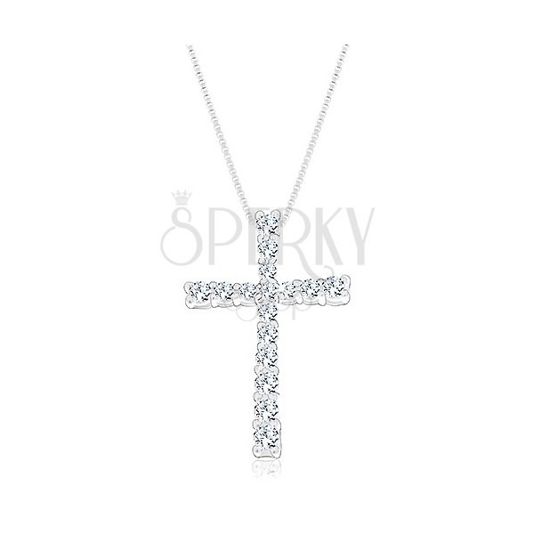 Stříbrný 925 náhrdelník, řetízek s přívěskem, latinský kříž zdobený zirkony