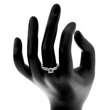 Zásnubní prsten, stříbro 925, velký kulatý zirkon, třpytivá ramena