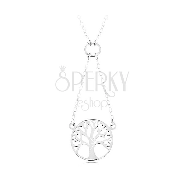 Náhrdelník ze stříbra 925, řetízek a přívěsek - lesklý strom života v kruhu