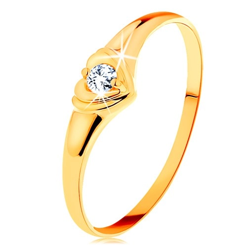 Zlatý prsten 585 - blýskavé srdíčko se vsazeným kulatým zirkonem - Velikost: 54