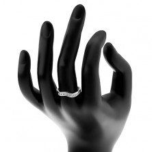 Třpytivý prsten ze stříbra 925, zvlněná linie, čiré zirkonové čtverečky
