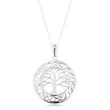 Náhrdelník ze stříbra 925, přívěsek na řetízku - vyřezávaný kruh, košatý strom