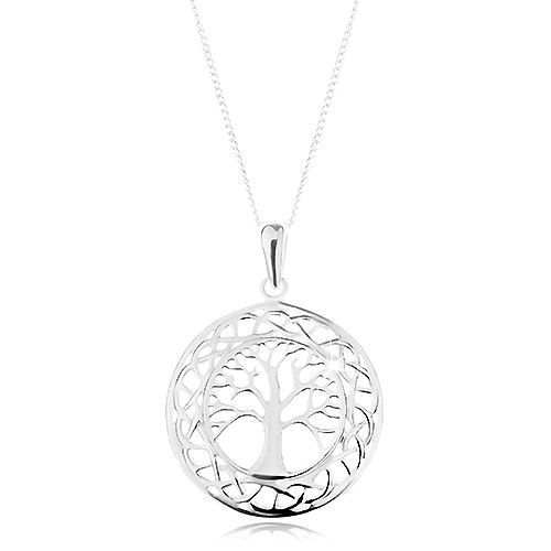 Náhrdelník ze stříbra 925, přívěsek na řetízku - vyřezávaný kruh, košatý strom