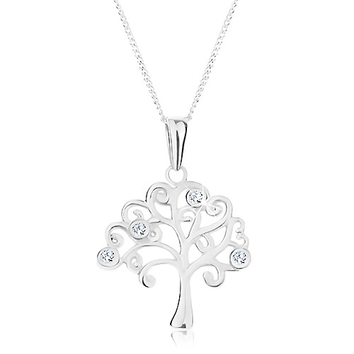 Stříbrný 925 náhrdelník, řetízek a přívěsek - strom života zdobený zirkony
