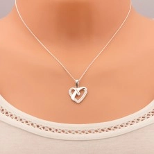 Stříbrný náhrdelník 925, přívěsek na řetízku, kontura srdce, překřížené linie
