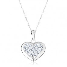 Stříbrný 925 náhrdelník, přívěsek na řetízku, souměrné srdce zdobené zirkony
