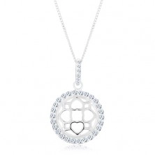 Stříbrný 925 náhrdelník, řetízek a přívěsek, třpytivý kruh, vypouklý ornament