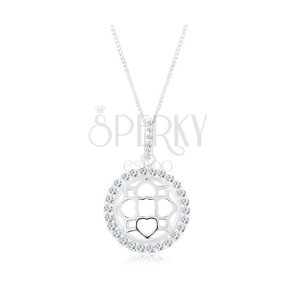Stříbrný 925 náhrdelník, řetízek a přívěsek, třpytivý kruh, vypouklý ornament