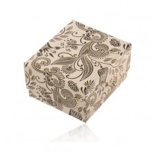 Béžovočerná dárková krabička na prsten nebo náušnice, motiv květů