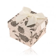 Papírová krabička na prsten nebo náušnice, béžovočerná s motivem květů