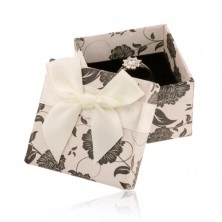Papírová krabička na prsten nebo náušnice, béžovočerná s motivem květů