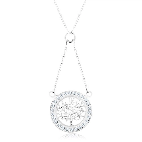 Stříbrný 925 náhrdelník, řetízek a přívěsek - strom života se zirkonovou obrubou